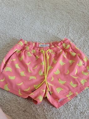 Maamgic Kids Swim Trunks - Pink with Yellow Banana Print M